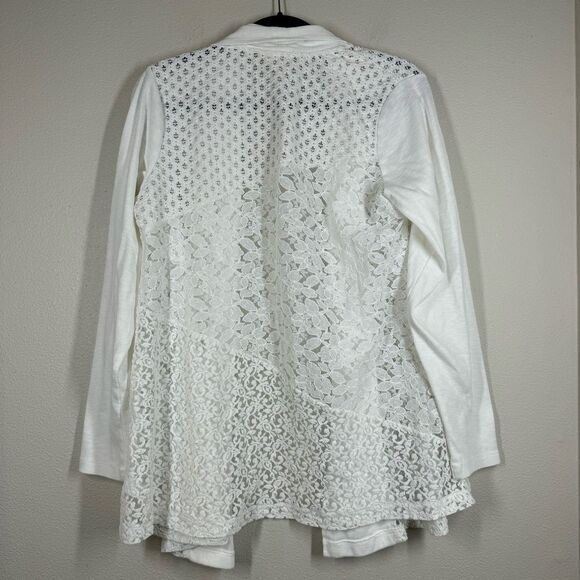 Logo By Lori Goldstein White Mixed Lace Patchwork Cardigan Open Front Large - Picture 4 of 7